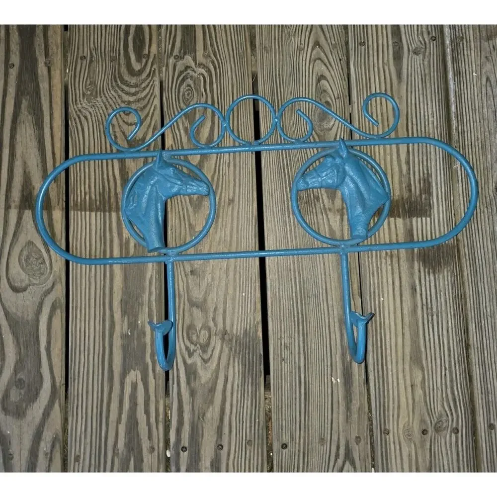Vintage Horse Head Wall Coat/Hat Rack Equestrian 2 Hook 25.5” Cast Iron Western